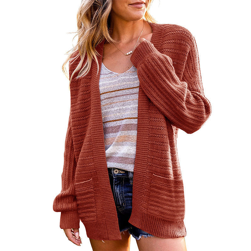 Damen Strickjacke Strukturiert Offen Vorne Eveloria