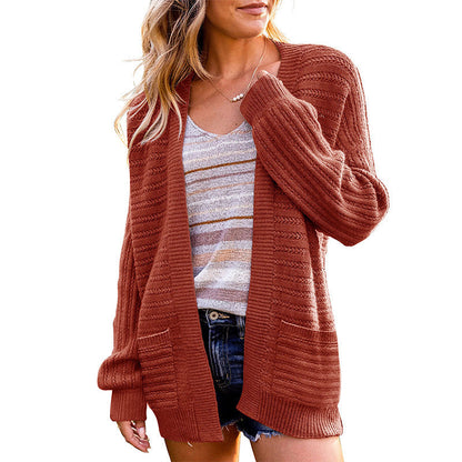 Damen Strickjacke Strukturiert Offen Vorne Eveloria