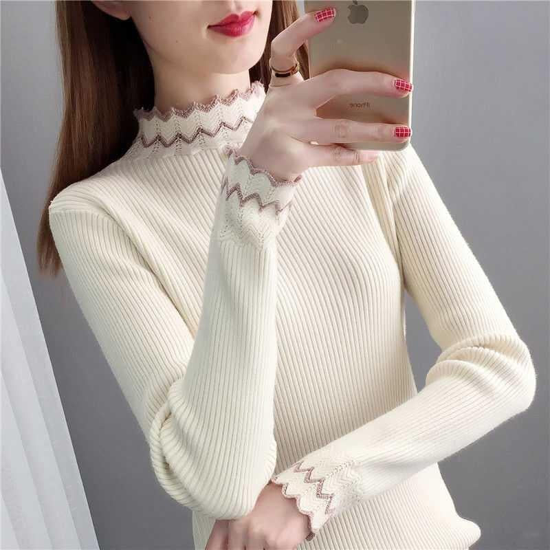 Damen Strickpullover Stehkragen Wellenmuster Eveloria