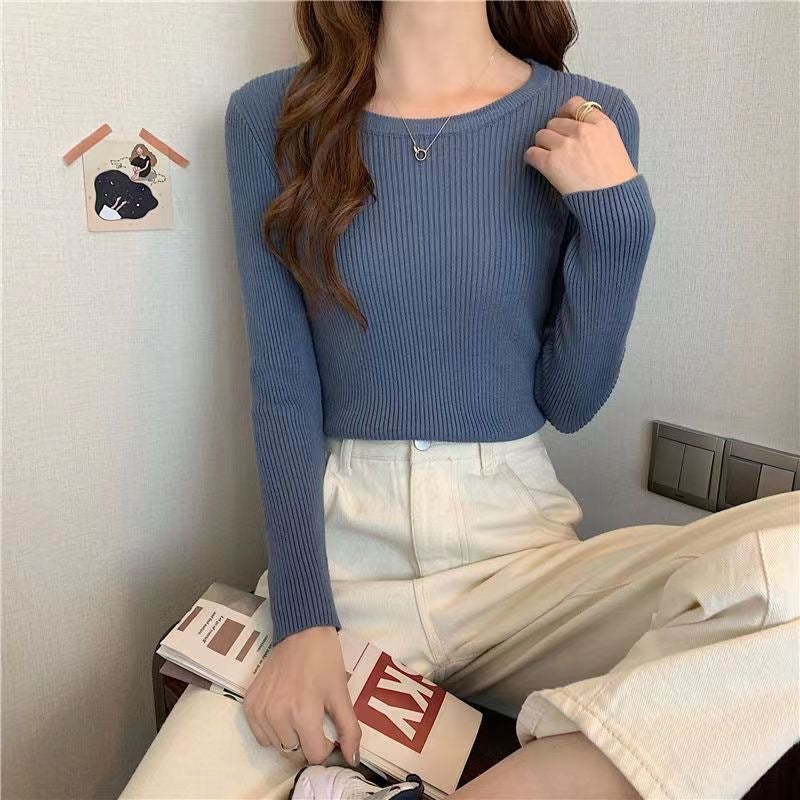 Damen Rippstrickpullover Enganliegend Rundhalsausschnitt Eveloria