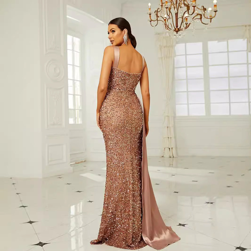 Eveloria Damen Abendkleid tiefes Dekolleté Pailletten
