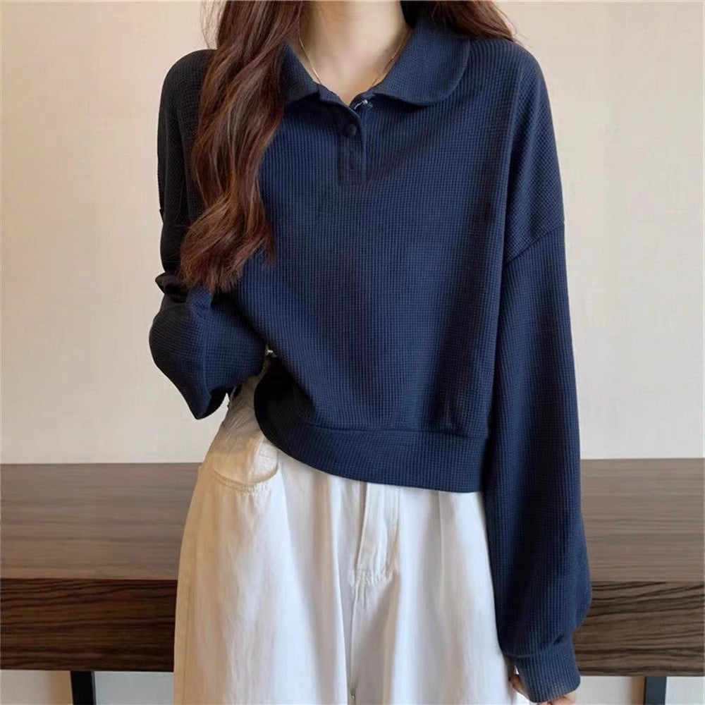 Damen Poloshirt Pullover mit Knöpfen Dunkelblau Eveloria
