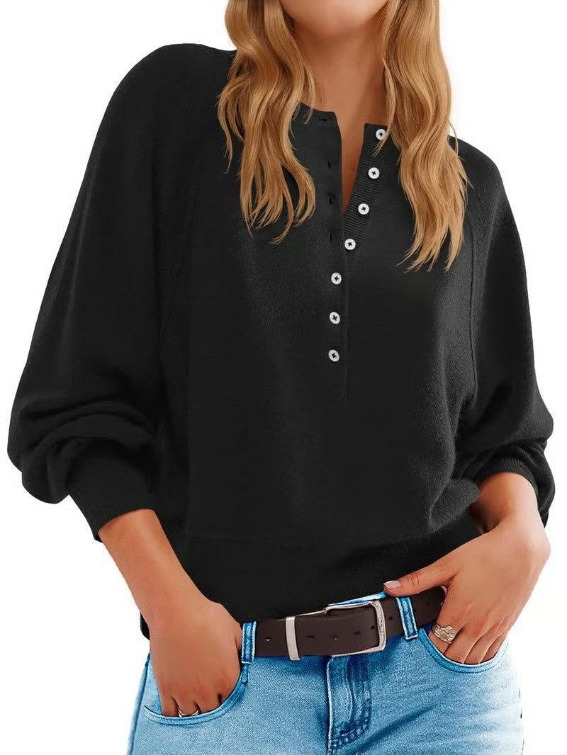 Damen Pullover Lässig Knopfleiste Weites Design Eveloria
