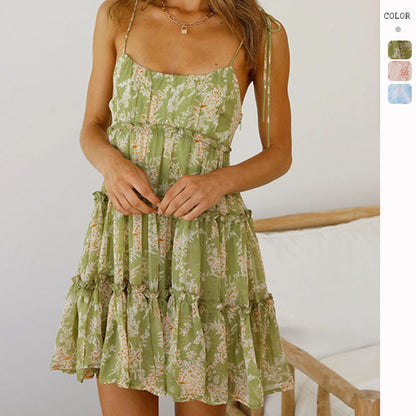 Damen Volantkleid Rüschen Saum Blumenmuster Eveloria - Eveloria