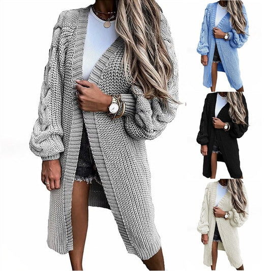 Damen Grobstrick Cardigan Voluminöse Ärmel Offene Front - Eveloria