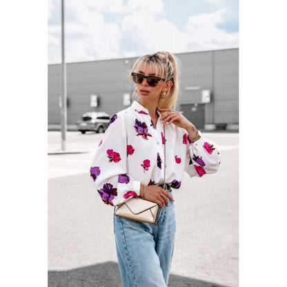 Damen Bluse mit Ballonärmeln Floralmuster