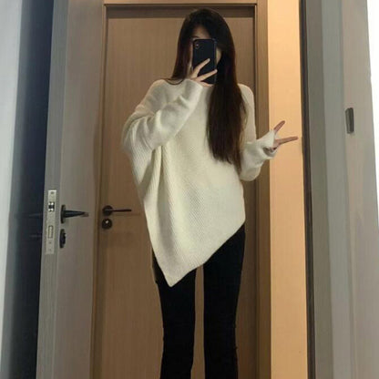 Damen Oversized Strickpullover Asymmetrisch Rippstruktur