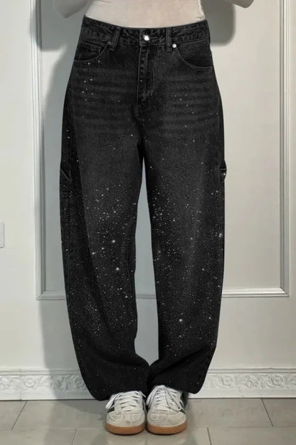 Damen Baggy-Jeans mit Applikationen Blau Eveloria