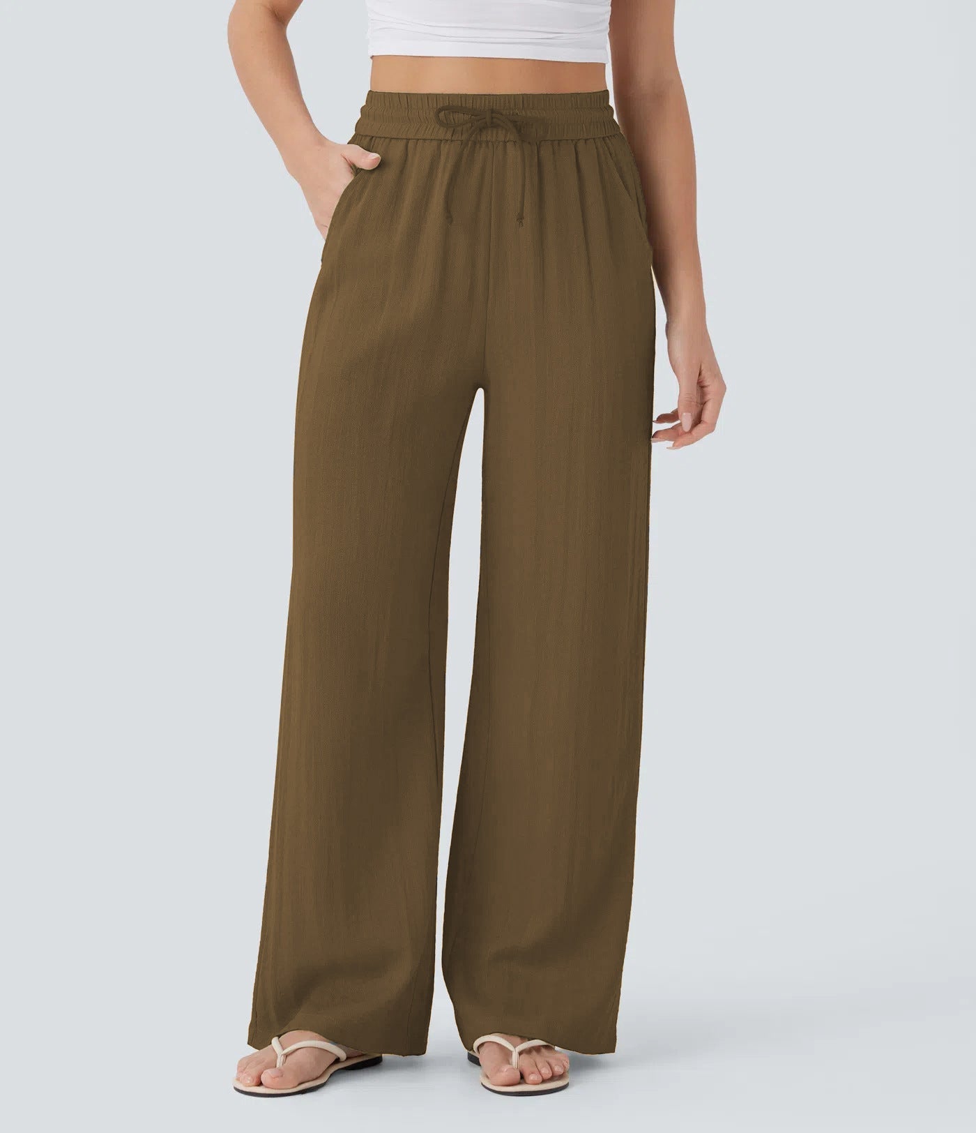 Damen Palazzo-Hose Elastischer Bund Praktische Taschen