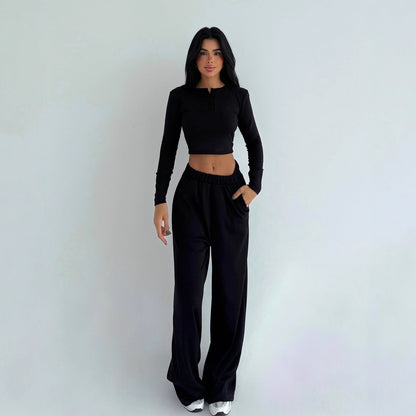 Damen Cropped und weite Hose mit Knöpfen