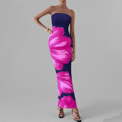 Eveloria Damen Schulterfreies Kleid Blumenmuster Figurbetont