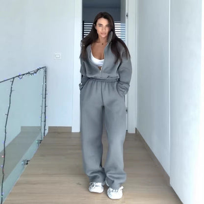 Damen Sportanzug Oversized Kapuzenjacke Elastische Hosen