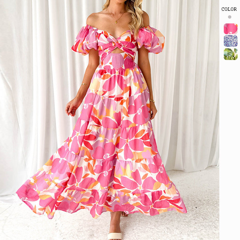Damen Maxikleid Schulterfreies Design Puffärmel Eveloria - Eveloria