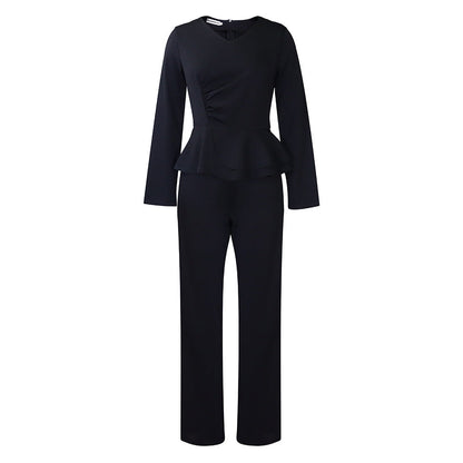 Damen Jumpsuit Peplum Schnitt Langer Ärmel Eveloria