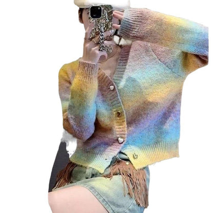 Damen Strickjacke Farbverlauf Herzknöpfe Eveloria