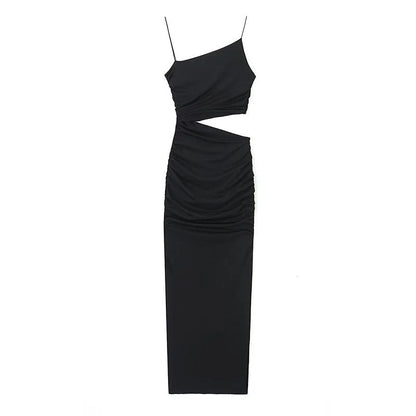 Damen Maxikleid Cut-Out Asymmetrisch Raffung Eveloria