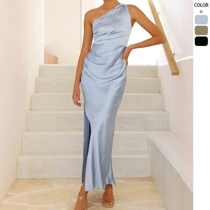 Damen Maxikleid Elegantes Design Gekräuselt Hoch Beinschlitz Eveloria - Eveloria