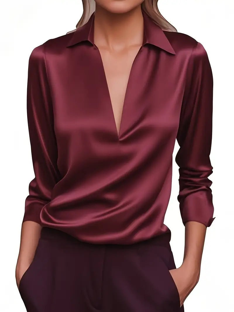 Damen Bluse V-Ausschnitt Satin Eveloria