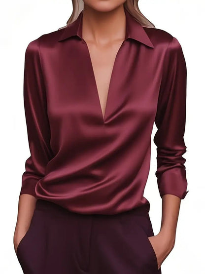 Damen Bluse V-Ausschnitt Satin Eveloria