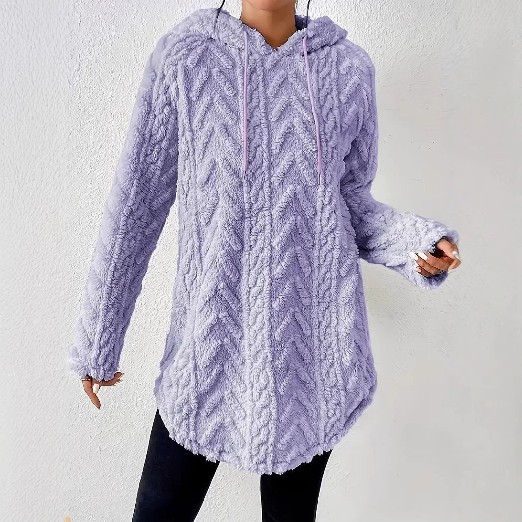 Damen Fleece-Hoodiejacke Strukturiertes Rippdesign Grau Eveloria