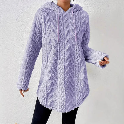 Damen Fleece-Hoodiejacke Strukturiertes Rippdesign Grau Eveloria