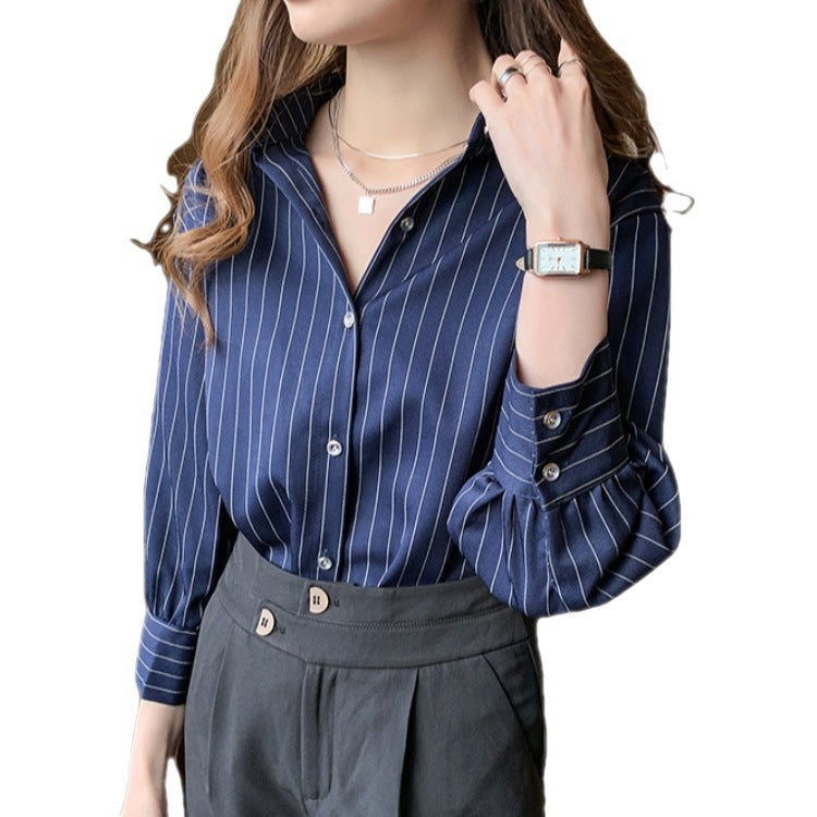 Damen Bluse Streifenmuster Modern Knöpfe Eveloria