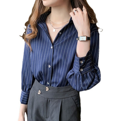 Damen Bluse Streifenmuster Modern Knöpfe Eveloria
