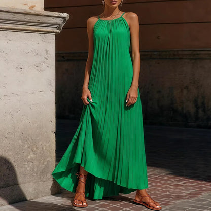Damen Maxikleid Plissiert Verstellbare Träger Eveloria - Eveloria
