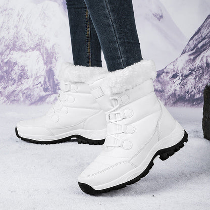 Damen Wadenstiefel Gesteppt Kunstpelz gefüttert Schnürschuhe