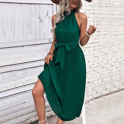 Damen Maxikleid Plissee mit Taillengürtel Elegantes Design Eveloria