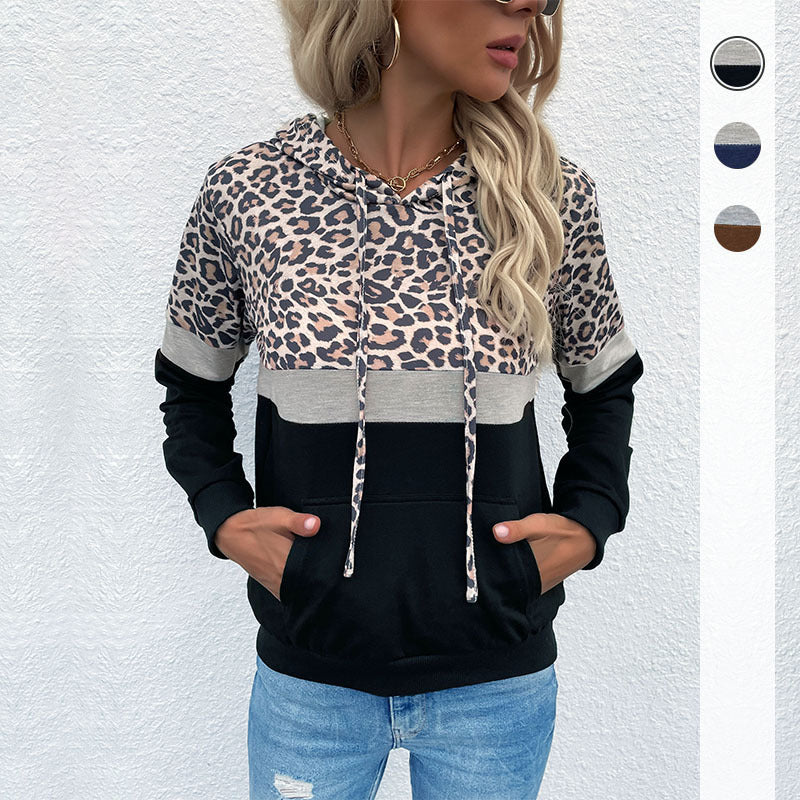Damen Kapuzenpullover Sportlich Tiermuster Kontrastfarben Eveloria - Eveloria