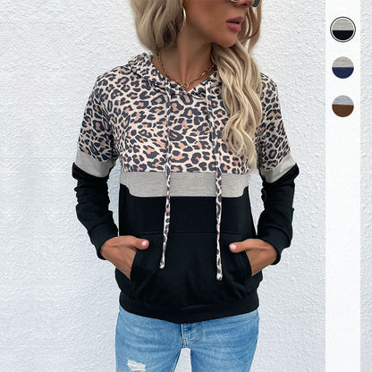 Damen Kapuzenpullover Sportlich Tiermuster Kontrastfarben Eveloria - Eveloria