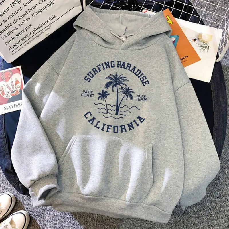 Damen Kapuzenpullover Baumwollmischung Surf-Motiv