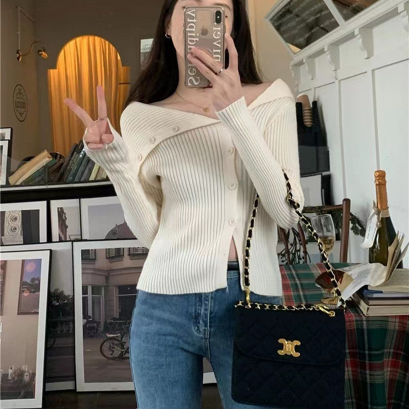 Damen Strickcardigan Feinripp mit Modikragen Anthrazit