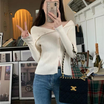 Damen Strickcardigan Feinripp mit Modikragen Anthrazit