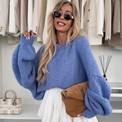 Damen Strickpullover Luftiger Look Voluminöse Ärmel Eveloria