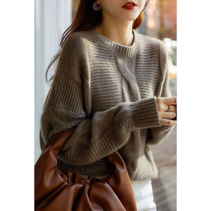 Damen Strickpullover Strukturiertes Muster Beige