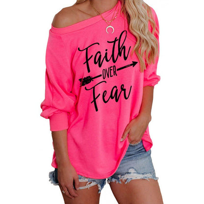 Damen Sweatshirt Loose Fit Asymmetrischer Ausschnitt Motivierender