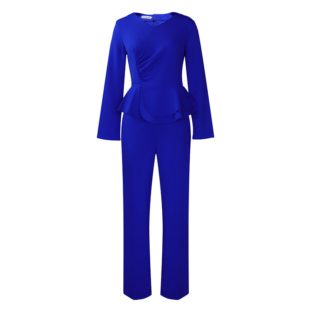 Damen Jumpsuit Peplum Schnitt Langer Ärmel Eveloria