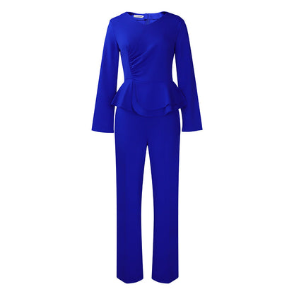 Damen Jumpsuit Peplum Schnitt Langer Ärmel Eveloria