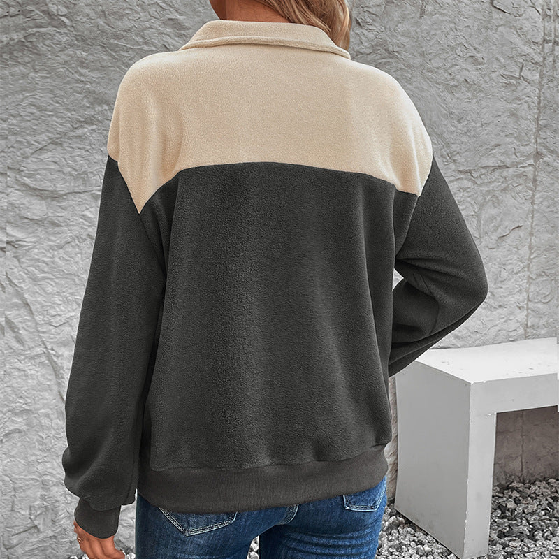 Damen Fleecepullover mit Knöpfen und Taschen Grau