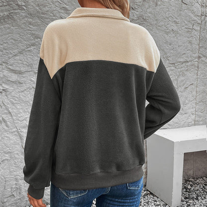 Damen Fleecepullover mit Knöpfen und Taschen Grau