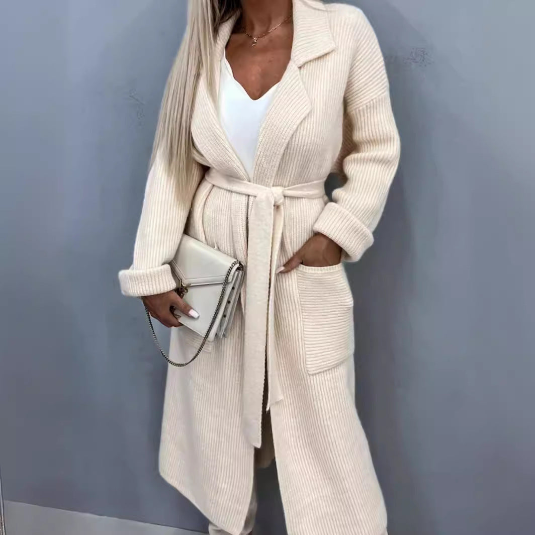 Damen Langstrickjacke mit Taschen und Gürtel Eveloria