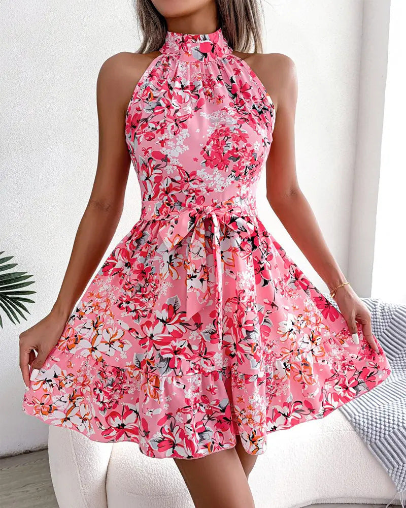 Damen Halterkleid Blumendesign Verspielter Rock Eveloria