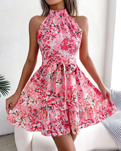 Damen Halterkleid Blumendesign Verspielter Rock Eveloria
