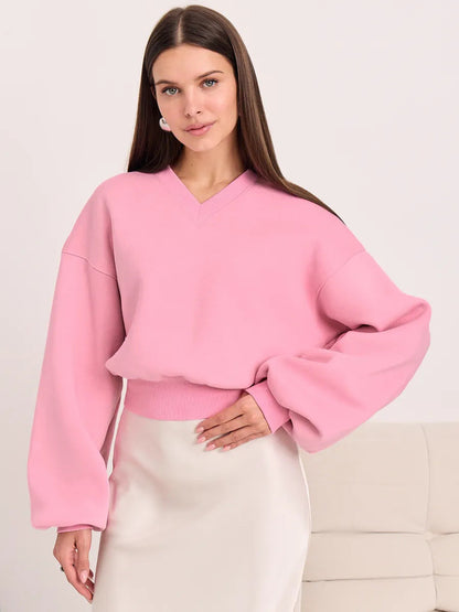 Damen Oversized-Sweater V-Ausschnitt Weite Ärmel Eveloria