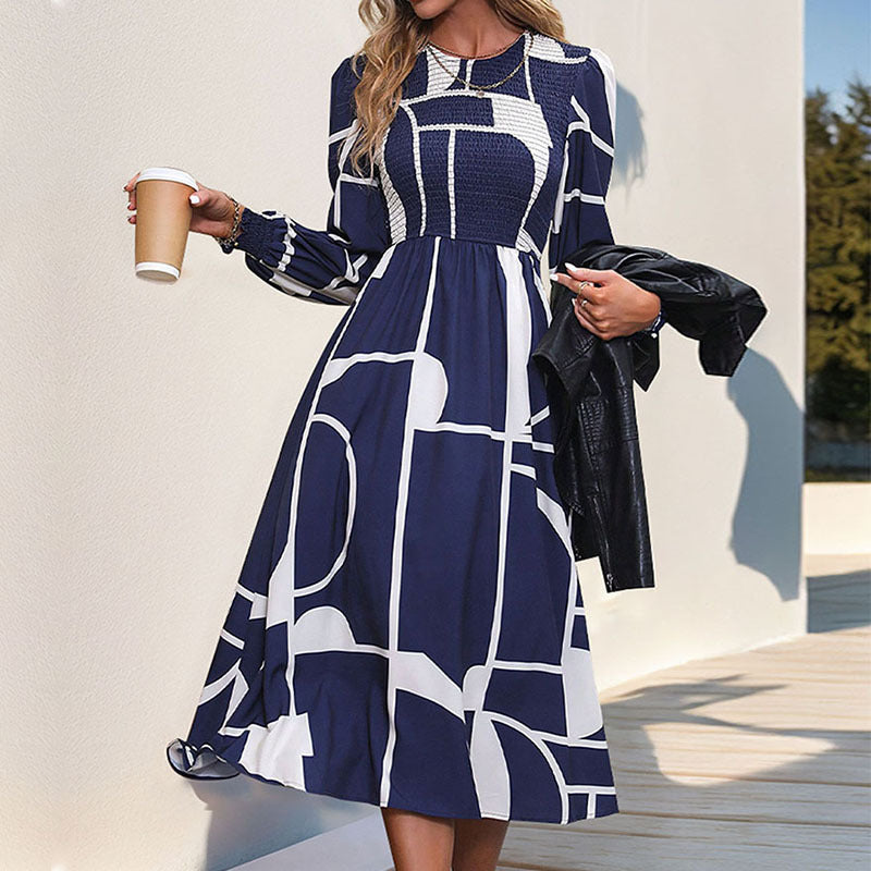 Damen Midi-Kleid Geometrisches Muster Eleganter Schnitt Eveloria - Eveloria
