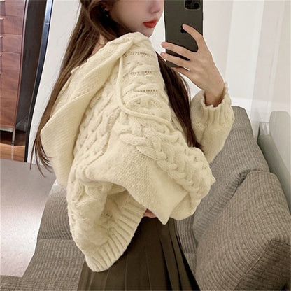 Damen Grobstrick-Poncho mit Kapuze zeitgemäßes Design