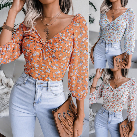 Damen Bluse Blumenprint Seidenoptik Rosa - Eveloria