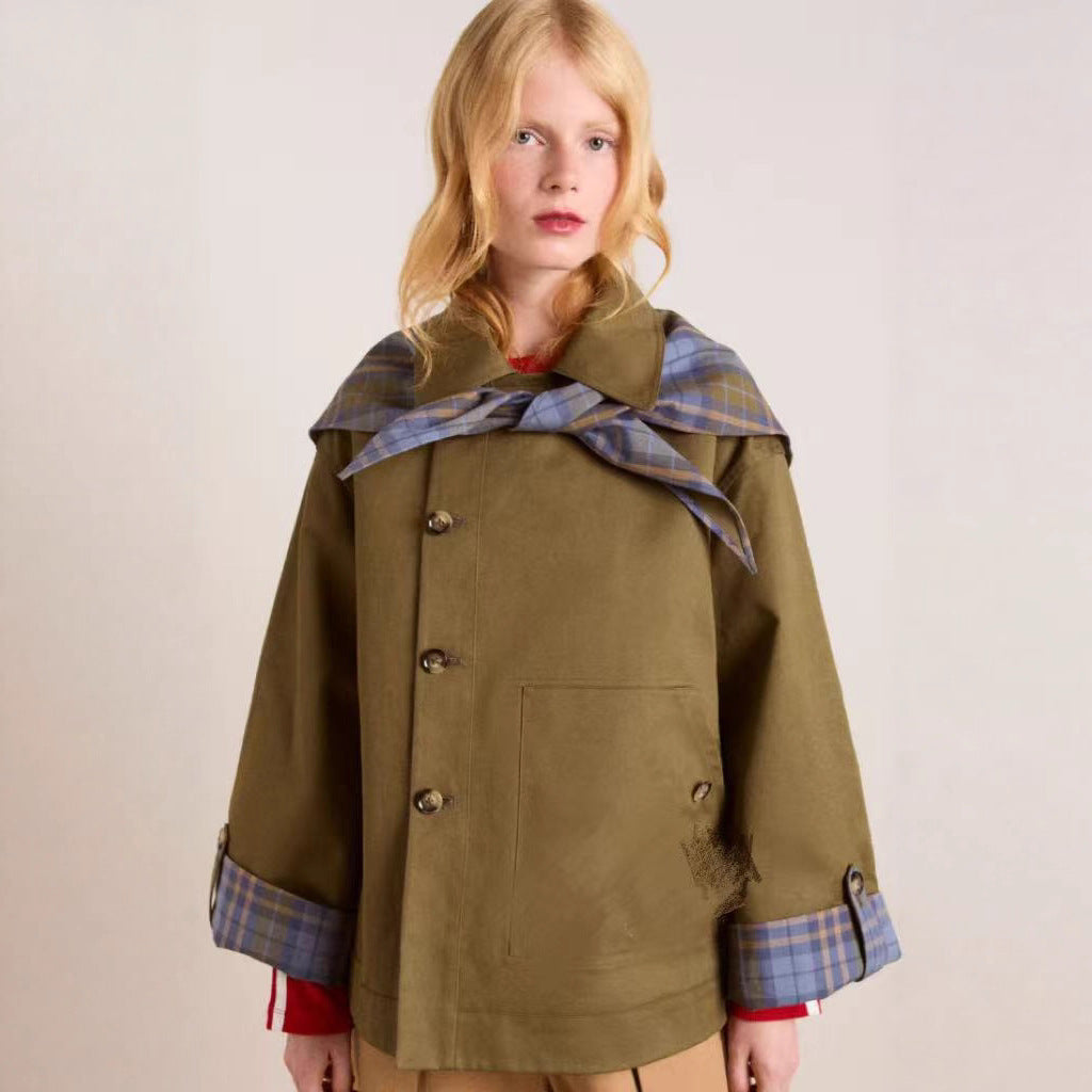 Damen Trenchcoat Modisch mit Kragen und Taschen Schwarz Eveloria - Eveloria